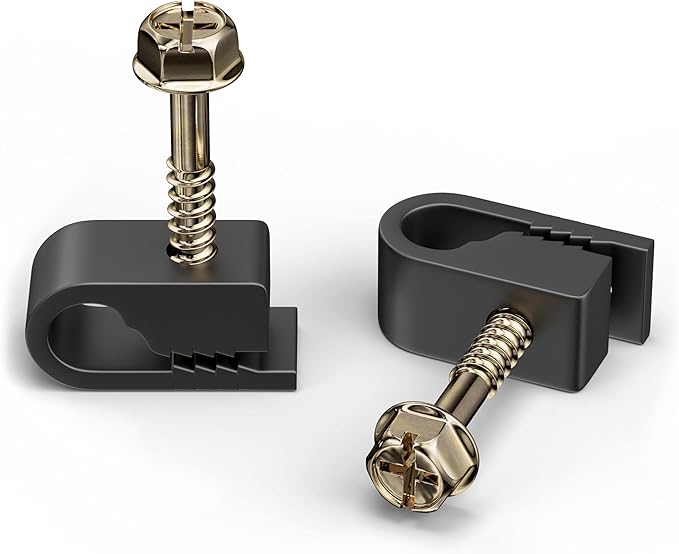 THE CIMPLE CO Wire Clips, Single Cable Wall Clip, Coaxial, Cat6, Electrical Wire, Ethernet, 1/4 in (6 mm) Screw Fastener, 50 Pack, Black