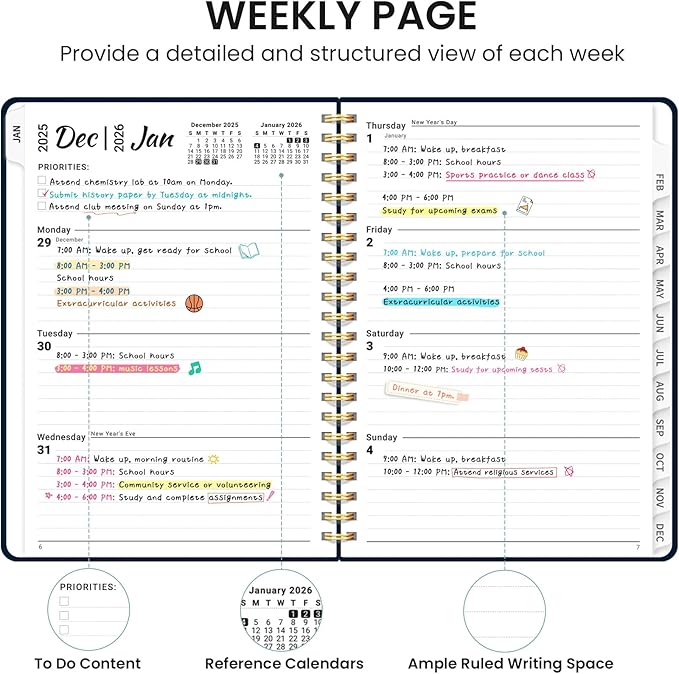 2026 Planner, Weekly and Monthly Calendar Planner for Women, Jan 2026 - Dec 2026, Hardcover Planning Agenda book with Tabs, Spiral Bound, Inner Pocket, Perfect for School Office Supplies, 6.3" x 8.5" - Blue Patchwork