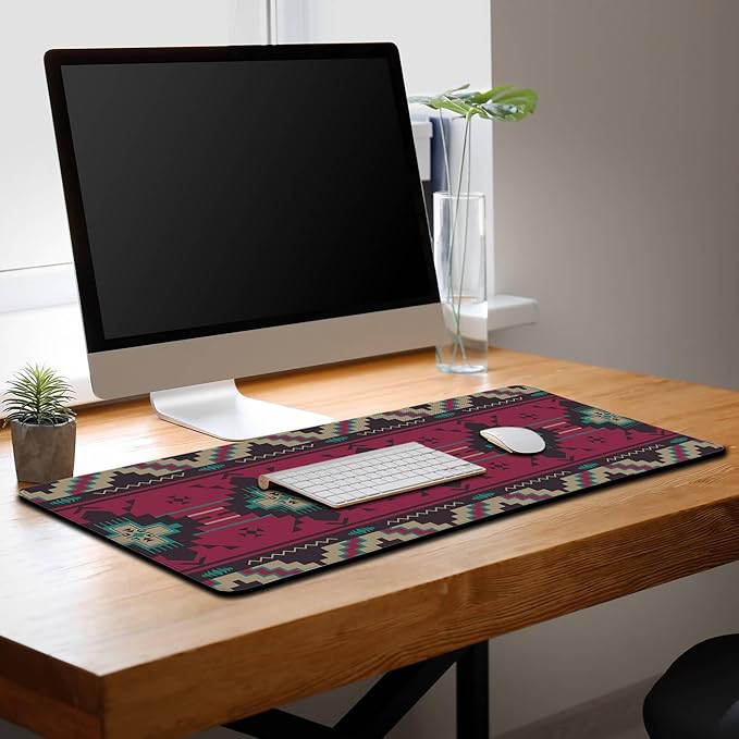 Computer Desk Mat Pink Mouse Pad, Gaming Mousepad Big Game Mat, Desktop Pad Waterproof Non-Slip Rubber Base Waterproof with Stitched Edges, 35.4" X 15.7" for Work/Game/Office/Home Southwest