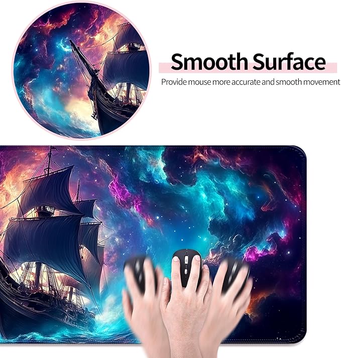 Fantasy Pirate Ship Gaming Desk Mat, Computer Keyboard Large Extended Long Mouse Pad for Office and Home, XL (W01)