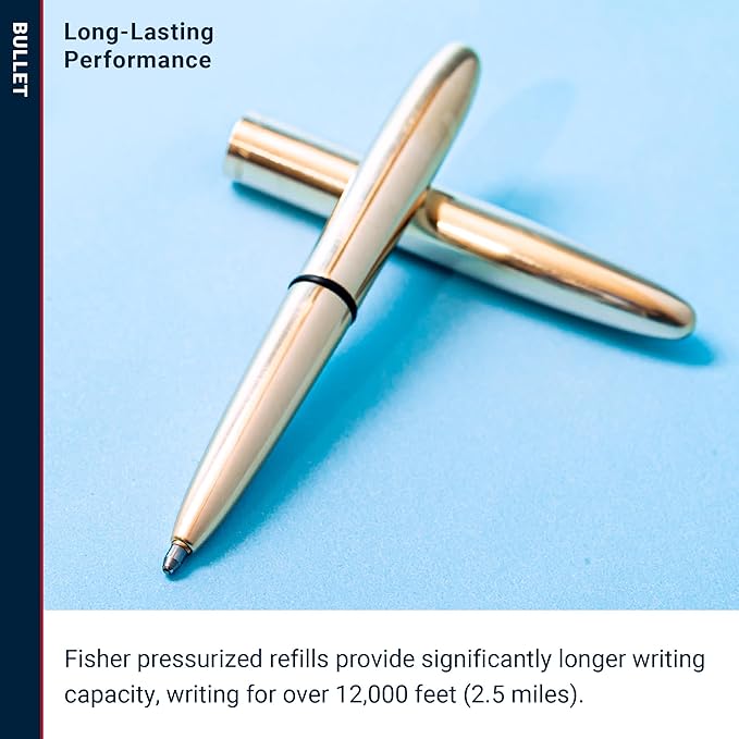 Fisher Space Pen Bullet Space Pen, Brass Alloy Pressurized Ballpoint Pen, Compact Pocket Size, Writes Upside Down and in Extreme Temperatures, Smooth Black Ink, Medium Point, Gift Box, Made in the USA