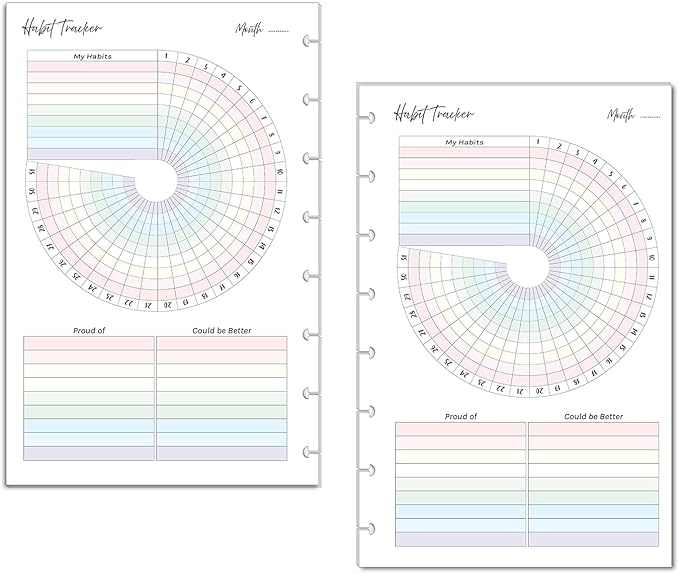 Color Habit Tracker Inserts for Discbound Planners Resolution Tracker, Habit Log, Habit Planner Fits Happy Planners TUL Staples ARC Notebook Levenger Circa NOTIQ Marta Stewart (8-Disc Half Letter)