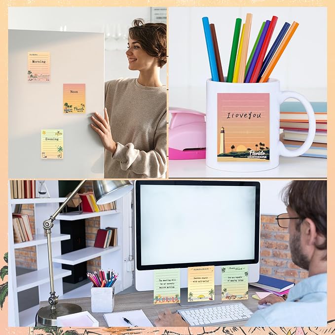 Florida Sticky Notes Gifts - 9 Pack Cute Sticky Notes 3x4 Inch Florida Beach Post Notepads Traveler Birthday Christmas Party Gifts Miami Post It Pads Office School Supplies 450 Sheets