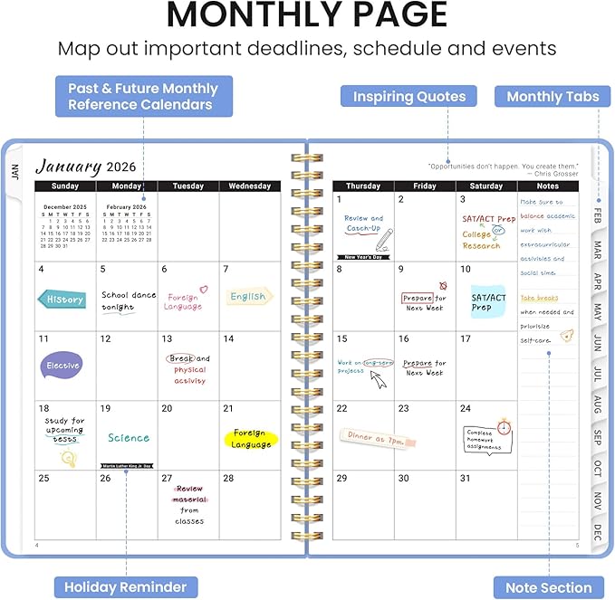 2026 Planner, Weekly and Monthly Calendar Planner, January 2026 - December 2026, Hardcover 2026 Calendar Book with Tabs For Women & Men, Inner Pocket, Spiral Bound, Perfect for Office Home School Supplies - A4 (8.5" x 11"), Lavender