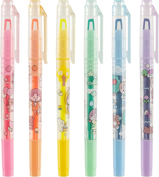 AIHAO Clear View Dual Tip Highlighters, 6-Pack Assorted Colors – See-Through Chisel & Fine Tips, Precise Highlighting Marker Set