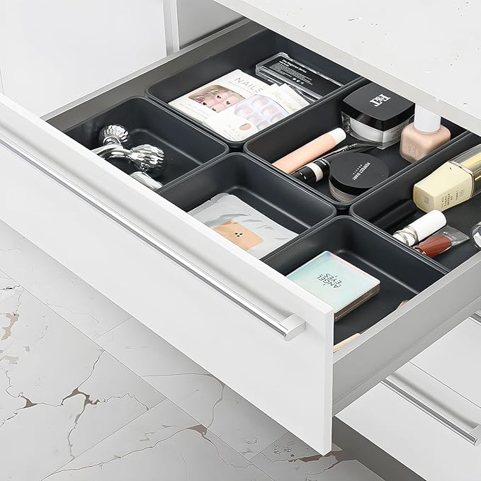 6 PCS Large Plastic Drawer Organizer, 9"×6" Desk Drawer Organizer and Storage Trays, Versatile Plastic Storage Bins for Makeup Vanity, Jewelries, Kitchen Utensils, Bathroom and Office