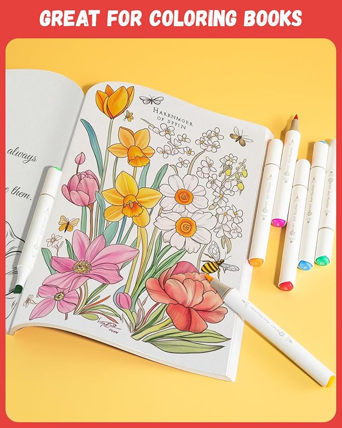 Simetufy 48 Colors Alcohol Markers Brush and Chisel Dual Tip, Coloring Art Markers Set for Adult Coloring Books, Drawing, Alcohol Based Bright Colors