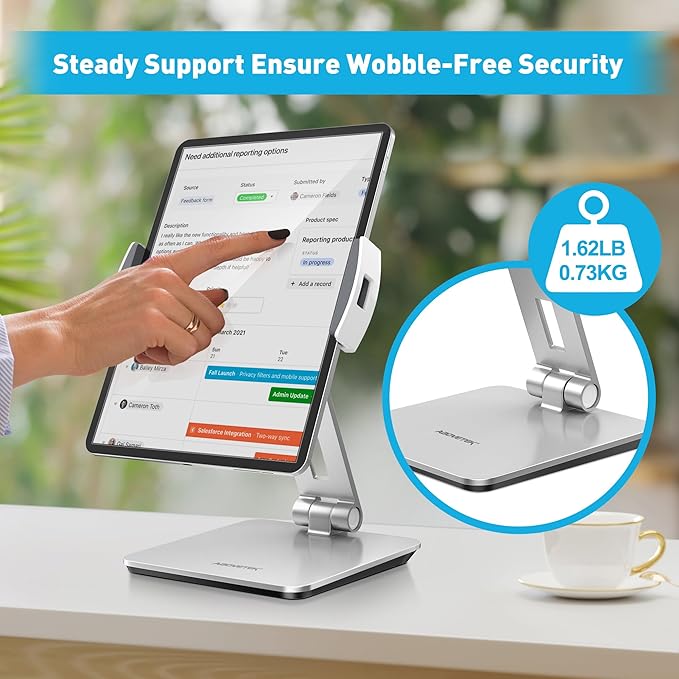 AboveTEK Business Kiosk Aluminum Tablet iPad Stand, 360° Swivel Tablet & Phone Holders for Any 4"-15.6" Display Tablets/Cell Phones/Portable Monitor, Sturdy for Store POS Office (Silver)