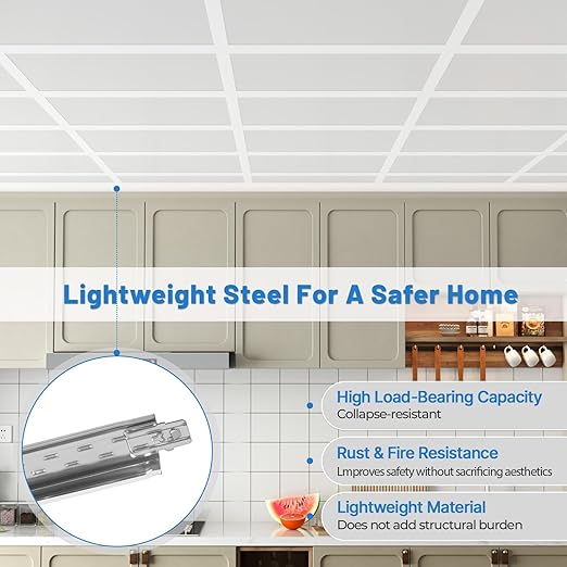 10 PCS 48 Inch Cross Tee Drop Ceiling Grid System, 4 Ft Galvanized Steel Rust & Fire Resistance Easy Installation, Ideal for Basement Living Room Garage Kitchen Bathroom White