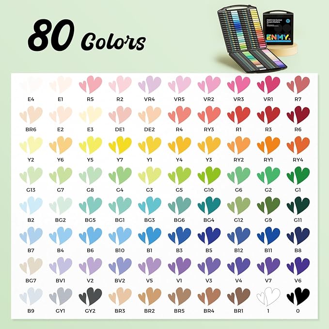 ENMY 80 Colors Acrylic Paint Markers, Direct Liquid Acrylic Paint Marker Pen, Fabric Markers for Textile, Canvas, Rock, Glass, Wood, Paper, DIY, Acrylic Coloring Pens for DIY Craft Supplies