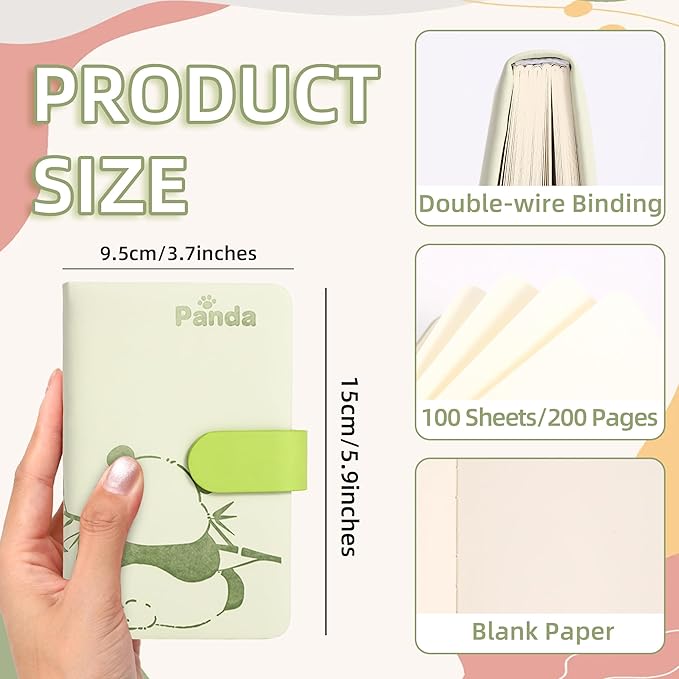 BOBO RABBIT Blank Journal Small Pocket Leather Notebook No Lines for Drawing Plain Sketch Book Cute Cartoon Panda Unlined Journal for Travel Work School, 200 Pages, 3.7"X5.9"