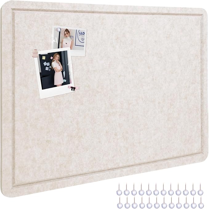 Bulletin Board, 36" x 24" Foldable Cork Board Felt Pin Boards with 35 Pushpins Self-Adhesive Photo Decorative Felt Boards for Walls, Office, School, Classroom, Home, Bedroom - Oatmeal