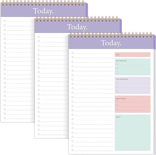 KMQOY To Do List Notepad - 3 Pack Daily Planner Pad Undated 52 Sheets Spiral Today Planner Note Pad Premium Thick Paper 6.5" x 9.8" For Work and Personal Organized(Purple)