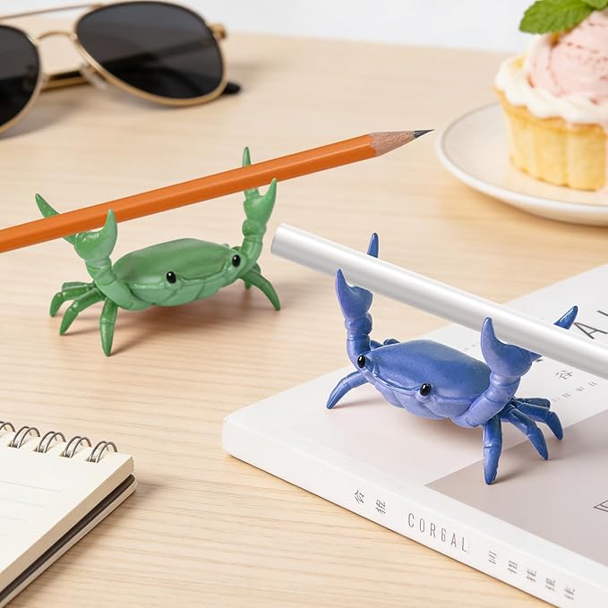 2 Pack Desk Crab Pen Holder, Creative Weightlifting Crab Pencil Stand Holder, Desk Organizers and Accessories, Cute Office Decor for Small Items at Home, School, Studio (Green)