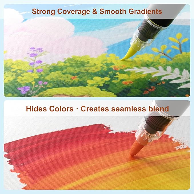 SUNEE 30 Colors Acrylic Paint Markers, Dual Tip Bullet & Brush Paint Pens with Automatic Ink Control System, Art Supplies for Adults & Teens, for Rock, Wood, Canvas, Glass Creative Projects
