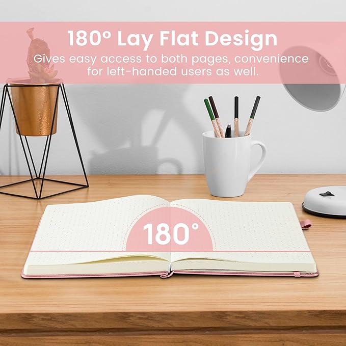 Taja Dotted Journal Notebook for Women & Men, Hardcover Leather Journal for Writing, A5 Dotted Journaling Notebook for Work & Sketching, Perfect for Office School Home Supplies, 160 Pages, Pink