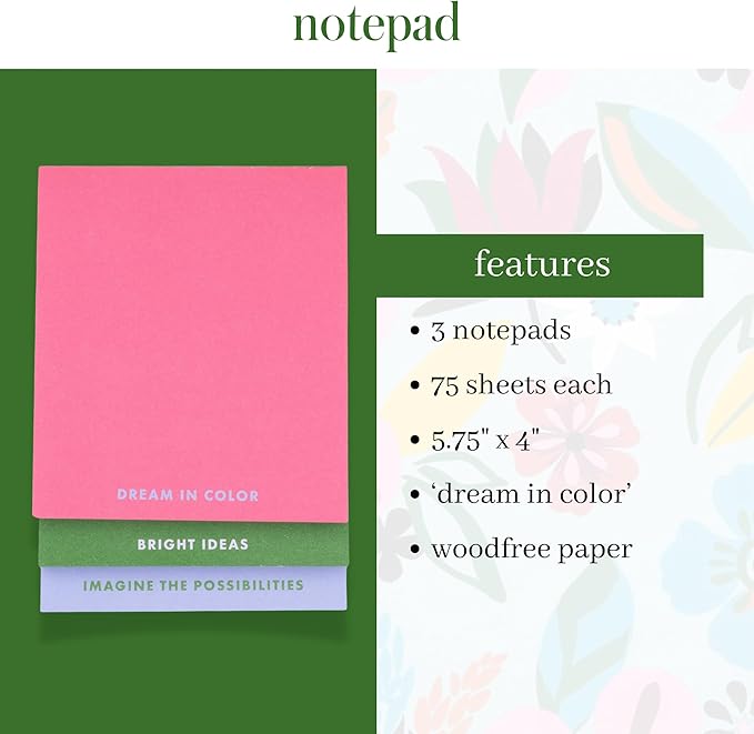 kate spade new york Stacked Notepad Assorted Sizes, Includes 3 Cute Notepads with 75 Sheets Each, Colorful Pads of Paper for Desk Notes (Dream in Color)