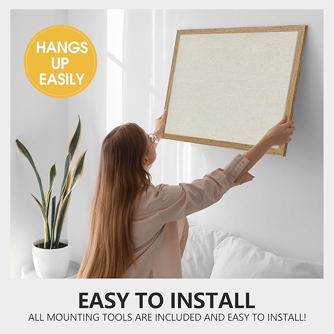 AKTOP Cork Board Bulletin Board with Linen 18" X 24", Large Framed Corkboard for Wall, Hanging Pin Board Picture Board for Home Office Decor, Cute Vision Board with Pushpins (Carbonized Black)