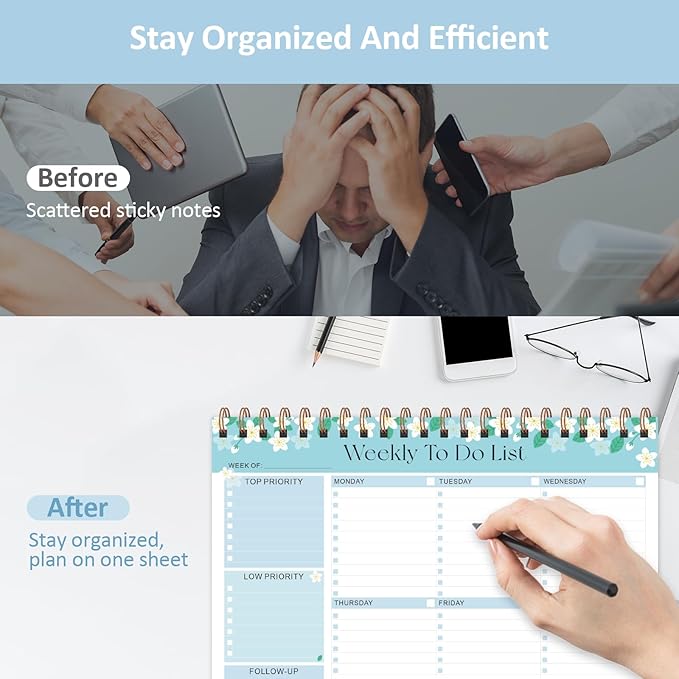 ROZZBY Weekly To Do List Notepad with 52 Undated Sheets (8.5"×11"), Desk Weekly Planner Notepad for Office Desk Accessories and School Supplies (Blue)