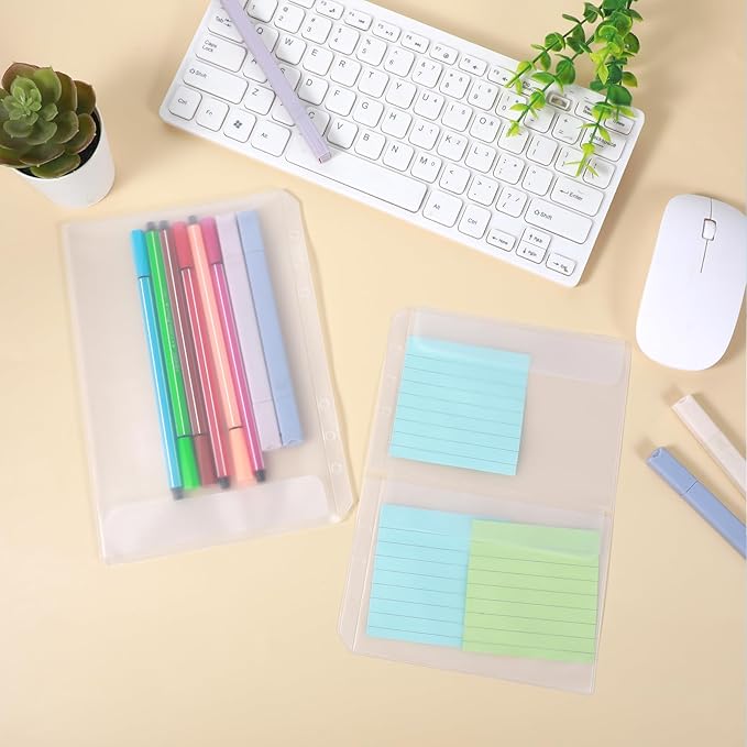 A5 Binder Pockets, 12Pcs A5 Size 6 Holes Binder Inserts, Waterproof Inserts Sleeves Premium Clear Binder Zipper Folders Document Filing Bags for 6-Ring Notebook Binder Loose Leaf Bags, Clear