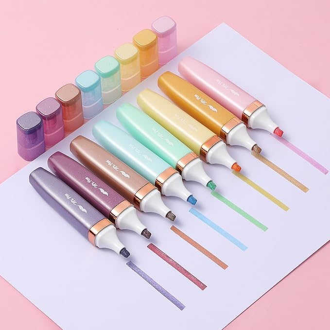 Mr. Pen- Glitter Highlighters, 8 Pack, Pastel and Metallic Colors, Chisel Tip, Highlighters Glitter Highlighter Markers