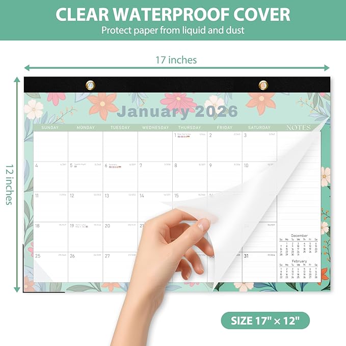 2026 Desk Calendar, Large Desktop/Wall Monthly Calendar (Jan. 2026 - Jun. 2027) 17'' x 12'' Personal Desk Planner for Teacher Family School Office Supplies