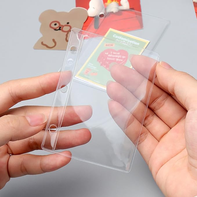 NatSumeBasics 12 Mini Binder Pockets Clear Card Holder A9 Binder Inserts PVC Cash Budget Envelopes for 3 Ring Binder Sheet Protectors Organize Photos Cards Bills (Mini, Clear)