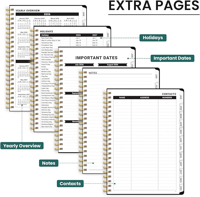 2026 Planner, Weekly and Monthly Calendar Planner for Women, Jan 2026 - Dec 2026, Hardcover Planning Agenda book with Tabs, Spiral Bound, Inner Pocket, Perfect for School Office Supplies, 6.3" x 8.5" - Radiant Petals