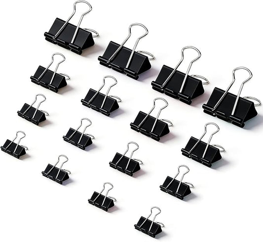 180 Pcs Binder Clips Assorted Sizes, Black Binder Paper Clips Office Clips Office Supplies, 4 Sizes Cute Binder Clips Large Medium Small Paper Clips Paper Clamps for Home School Business (Black)