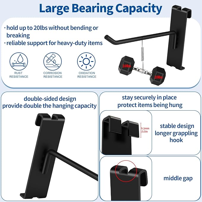 20Pcs Gridwall Hooks, Metal Grid Panel Hanging Peg Hooks, Grid Wall Accessory for Clothes Storage, Home Organization, Retail Display (Black, 4"/10Cm)