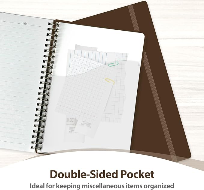 VALOME Journaling Notebooks, A5 Lined Spiral Notebook for Women & Men, 146 Pages College Ruled Hardcover Note Book for Work, Note Taking, Journaling, School, Writing (Brown)