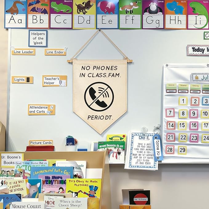 No Phones in Class Funny Classroom Rules Banner-Teacher Gift-Slang-Middle High School Classroom Wall Decor-Canvas Hanging Pennant Flag Banner Wall Sign Decor