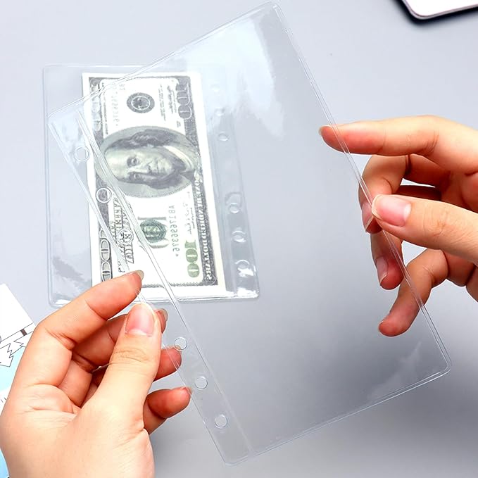 NatSumeBasics 12 A6 Binder Pockets a6 Budget Cash Envelopes Clear Binder Inserts for 6-Ring Notebook Binder Sheet Protectors Organizer Photos Money Bills (A6, Clear)
