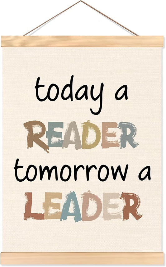 ROXMART Boho Classroom Reading Poster Hanger Frame, Reading Corner Nook Room Wall Decor, Today a Reader Tomorrow a Leader Wall Art Prints Decor for Kids Room Library Classroom, 12x16 Inch