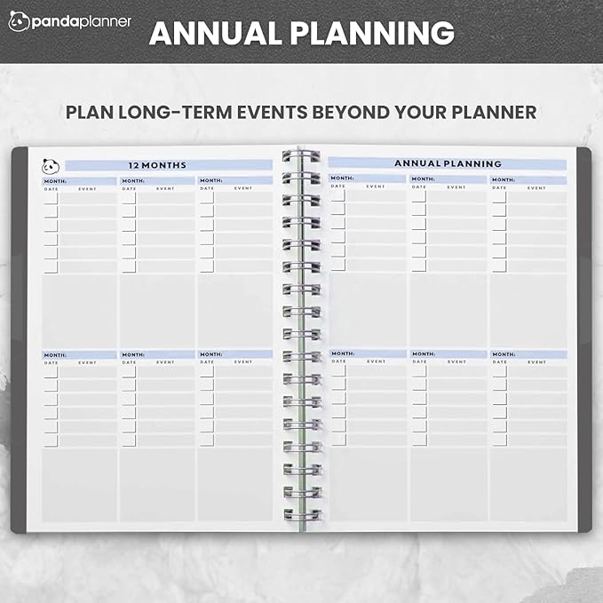 Panda Planner 2026 Undated Daily Planner 5.75" x 8.25" – 90-Day Spiral Academic & Productivity Planner with Hourly Schedule, Habit Tracker, To-Do List & Monthly Calendar – ADHD-Friendly Panda Journal (Gray)