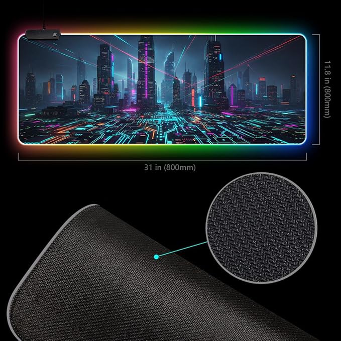 Cyberpunk Circuit RGB Gaming Mouse Pad – 31.5"x11.8" Large LED Desk Mat with Futuristic Circuit Board Design, Non-Slip Rubber Base & Durable Stitched Edge for PC & Laptop Setup(06)