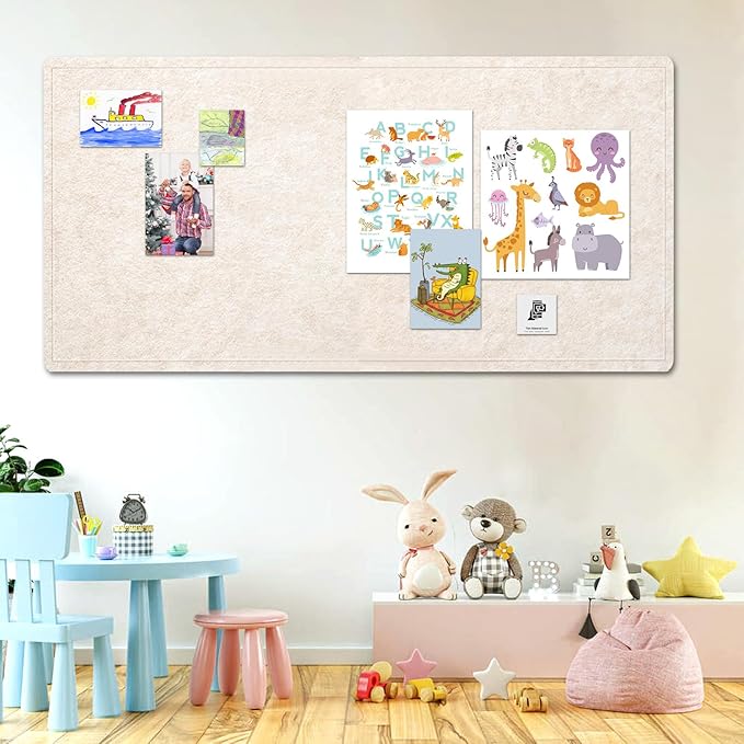 Extra Large Bulletin Board, 95 X 47 inches Cork Board with 30 Pushpin, 8' x 4' Felt Cork Board Notice Pin Board, Self-Adhesive Vision Board Mood Board Foldable Photo Board for Wall - Oatmeal