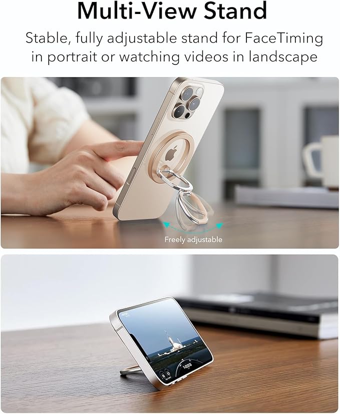 ESR for MagSafe Ring Holder, for MagSafe Phone Grip, Magnetic Phone Ring Holder, Magnetic Phone Grip with 2-Way Adjustable Stand for iPhone 17/16/15/14/13/12, S25, Pixel 10, Phone Accessories,Titanium