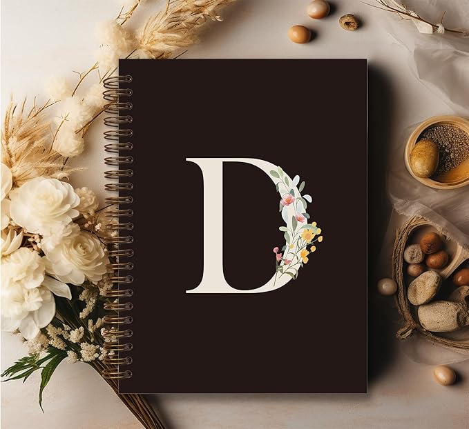 Trendy Personalized Journal Hardcover Spiral Notebook,Black Initial Letter D Notebook,Monogrammed Gifts for Women Teen Girl,College Ruled Hardcover Spiral Notebook 5.5 x 8.3
