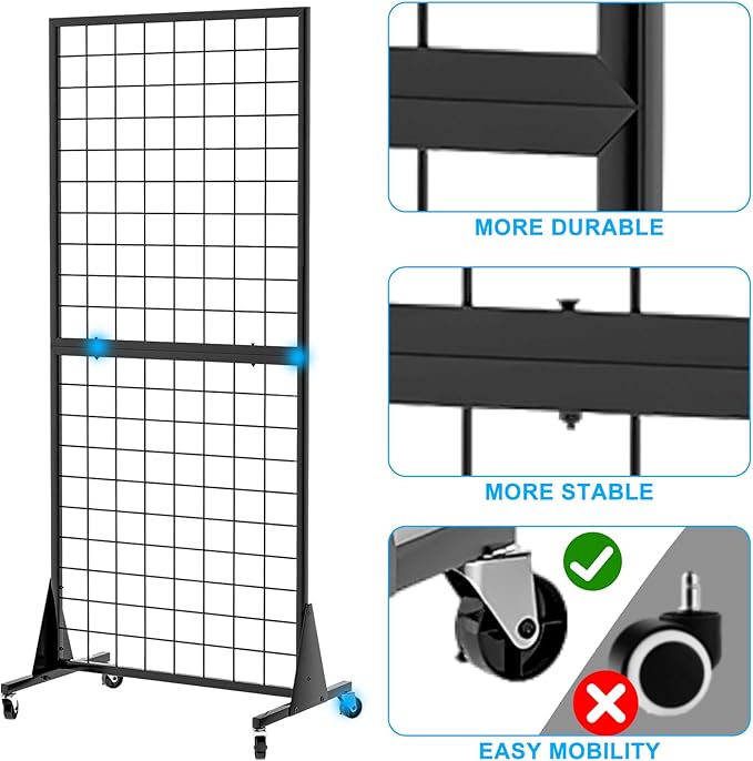 2-Pack Gridwall Panel Display Stand, 2'x5.5' Heavy Duty Floor Standing Rack with Detachable Girdwall, Movable Silent Wheel, Easy to Transport, Ideal for Retail & Craft Fairs