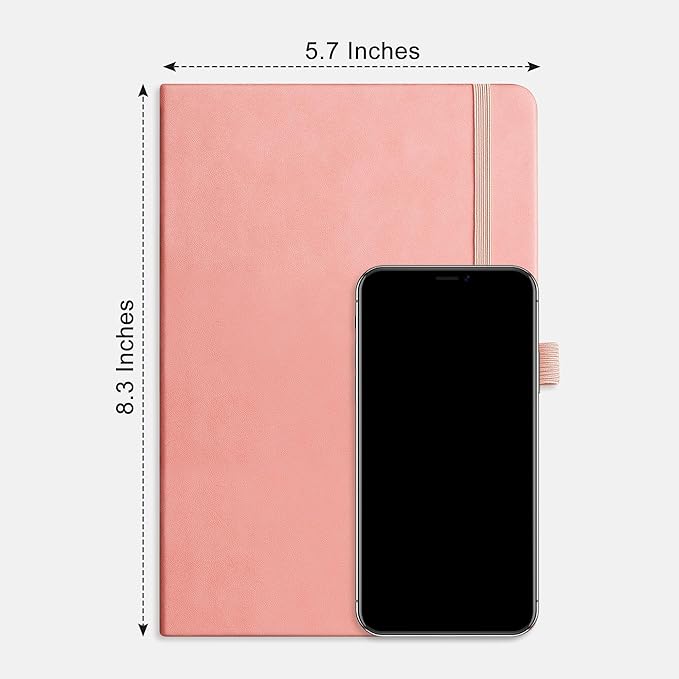 RETTACY Dotted Journal Notebook, 192 Pages, A5 Medium Size (5.7'' x 8.3''), Leather Hardcover, 100 GSM Thick Paper, for Bullet Journaling, Planning, Tracking (Pink)