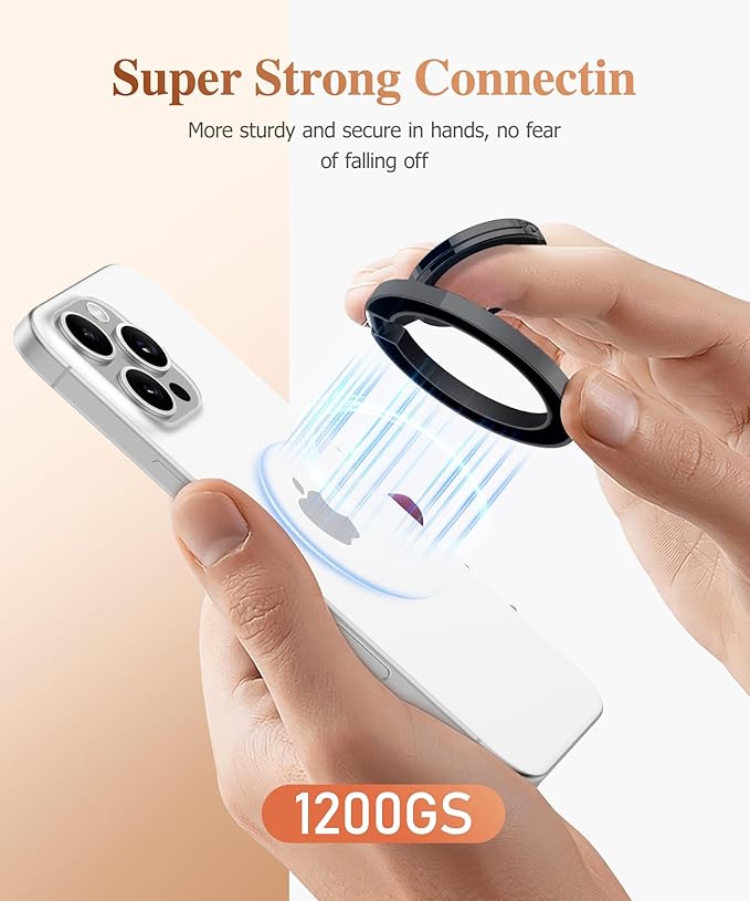 GVIEWIN Magnetic Phone Ring Holder, Compatible with MagSafe Phone Grip with Adjustable Stand, Magnet Phone Ring Kickstand for iPhone 17/16/15/14/13/12 Pro Max Plus Air/Other Phones (Clear/Black)