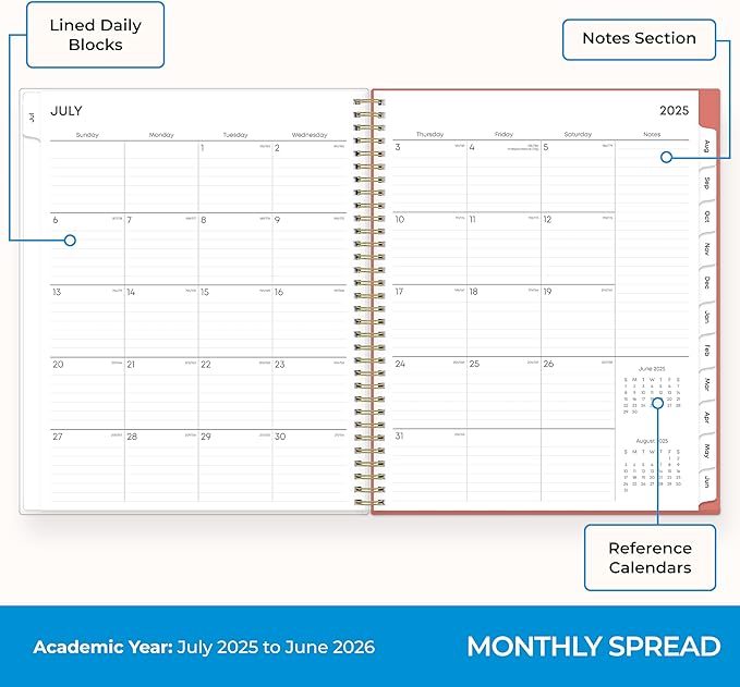 Blue Sky Weekly and Monthly Academic Year Planner Calendar, July - June, Clear Pocket Cover, Wirebound, Laminated Tabs, Cali Pink (Cali Pink- 2025/2026, 8.5" x 11")