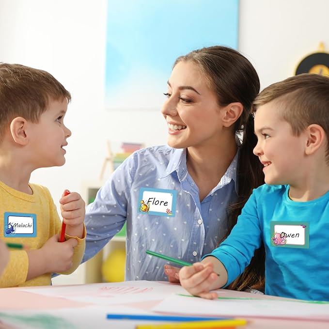 120pcs Ocean Sea Animal Name Tag Labels Stickers Classroom Multi Purpose Under The Sea Desk Name Tag Stickers Colorful Adhesive Name Sticker for School Students Offices Home Group Events 2.6x3.5 inch