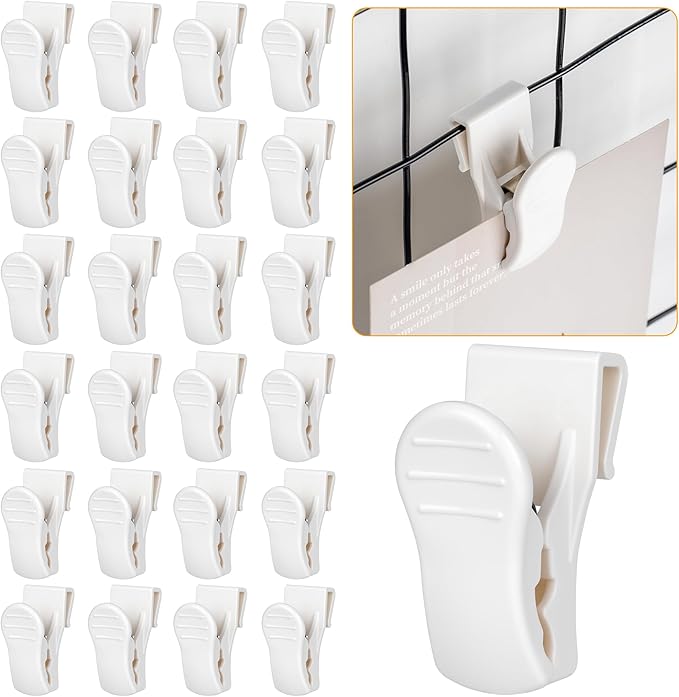 25 PCS Grid Wall Accessory Hooks Siding Clips to Hang Things Wall Grid Panel Decore Clips Gridwall Sign Holder for Home, Retail, Workspace Organization Storage Displays