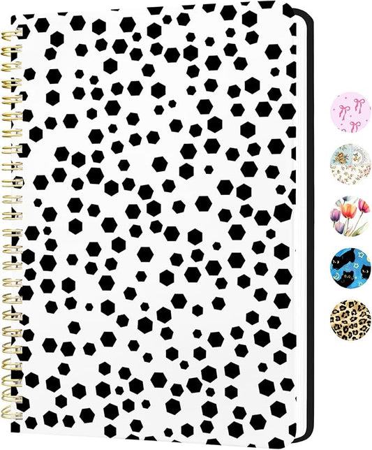 Stanoha Cute Spiral Notebook A5 Journal for Women Girls Kawaii Aesthetic Pretty Floral Design with Pocket, 8.5 x 5.7 inch, Line, Polka Dots