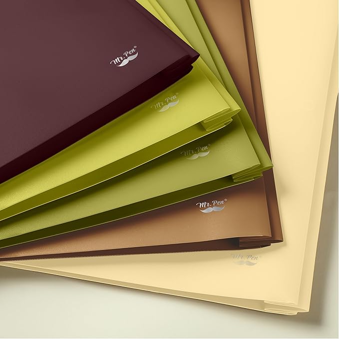 Mr. Pen- Plastic Folders with Pockets and Prongs, 5 Pack, Letter Size, Dark Earthy Colors, Flexible Plastic Folders with Prongs
