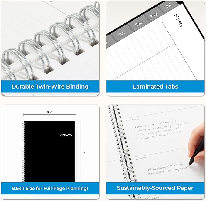 Blue Sky 2025-2026 Weekly and Monthly Academic Year Planner Calendar, July - June, 8.5" x 11", Flexible Cover, Wirebound, Laminated Tabs, Storage Pocket, Enterprise (Enterprise 2025-2026, 8.5" x 11")