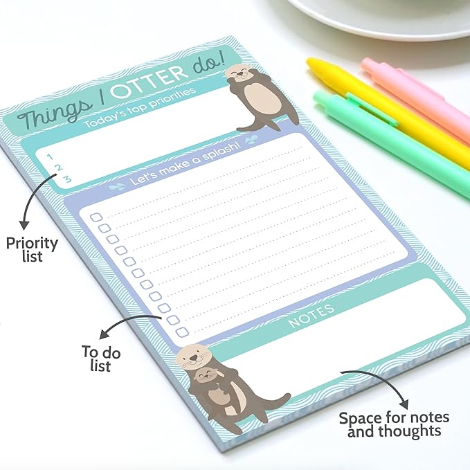Daily To Do List Notepad - 50 Sheets 5.5 x 8.5” Productivity Task Planner and Habit Tracker Pad - Cute Otter Gift Idea and Office Supplies to Reach Goals and Track Tasks and Appointments