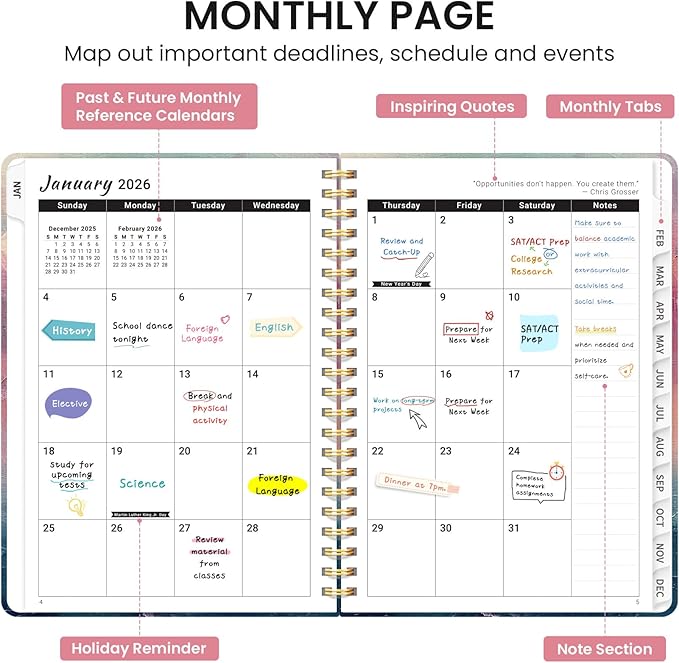 2026 Planner, Aesthetic Weekly and Monthly Planner for Women, Jan 2026 to Dec 2026, Hardcover 2026 Calendar Book with Monthly Tabs, Inner Pocket, Perfect for Office Home School - A4 (8.5" x 11"), Sunset